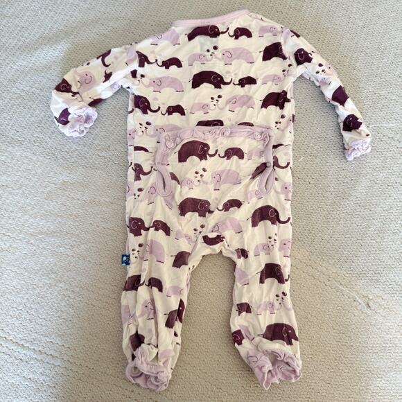 Kickee Pants White + Purple Elephant Print Ruffle Trim Snap Romper 3-6 Month - Picture 6 of 8